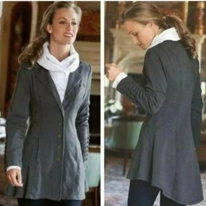 Soft Surroundings Tallulah Floral Embroidered Hi-Low Gray Military Jacket Size M